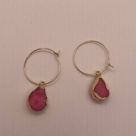 ⭐️❤️FREE Stone Pink Hoop Drop Charm Hipster Hippie Artsy Chic Glam Hip Earrings - Picture 5 of 8